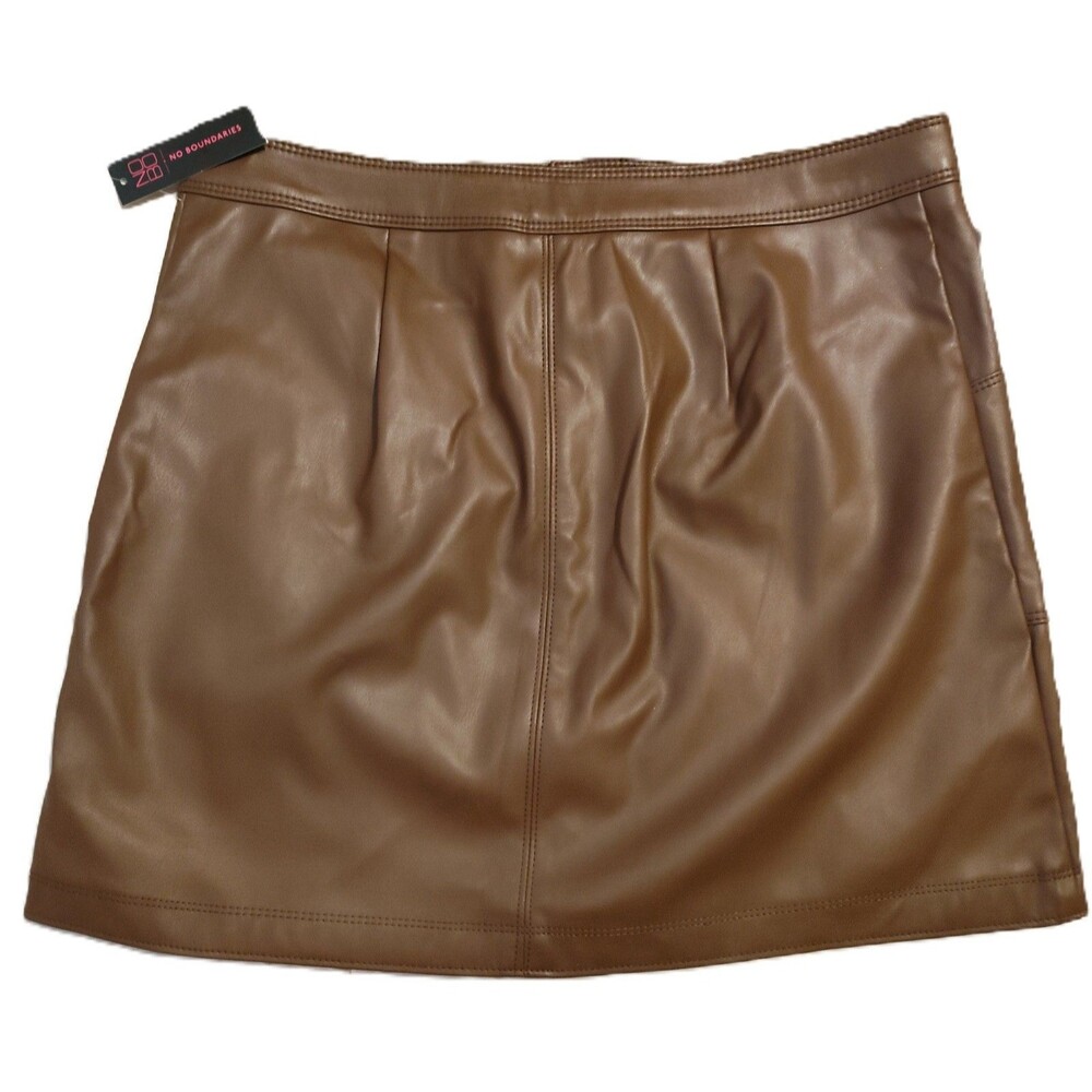 NWT Sexy Fall Brown Faux Leather Mini Skirt Front Zipper, Button & Pockets SZ L - Picture 6 of 9